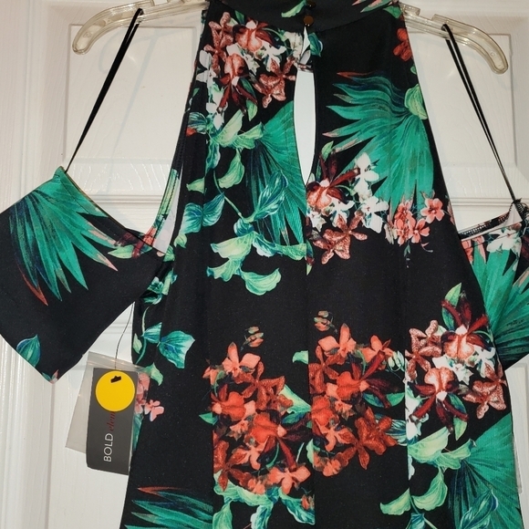New -Bold Elements Black/Green/Red Multi-colored Floral Dress - Picture 2 of 6